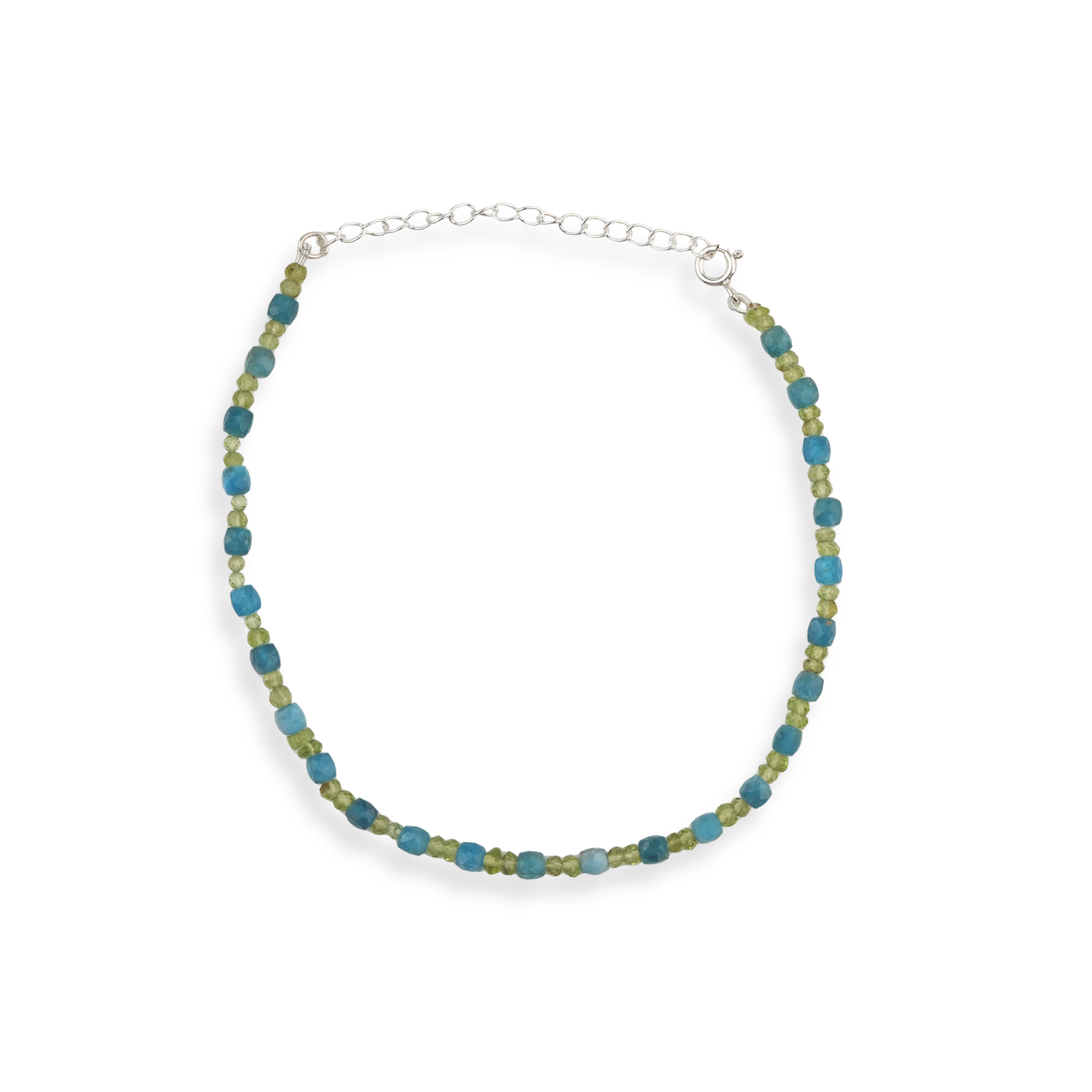 Peridot & Blue Firoza Silver Anklet (Project Handmade)