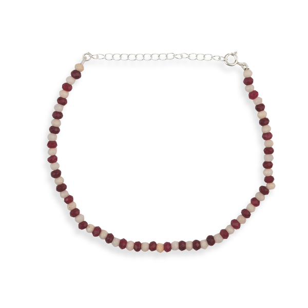Red & White Jade Silver Anklet (Project Handmade)