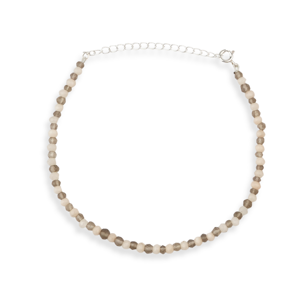 White Jade & Smoky Quartz Silver Anklet (Project Handmade)