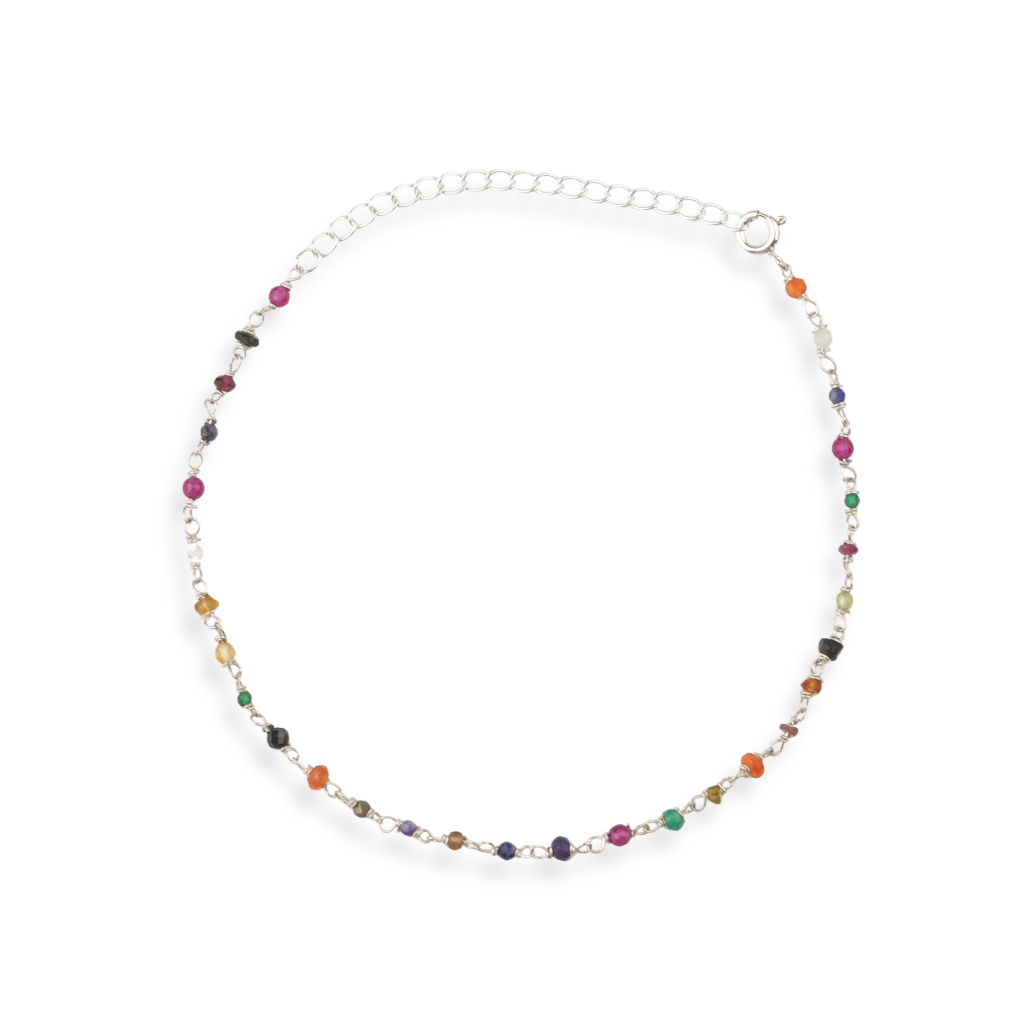 Silver Multicolour Stone Ganthan Anklet