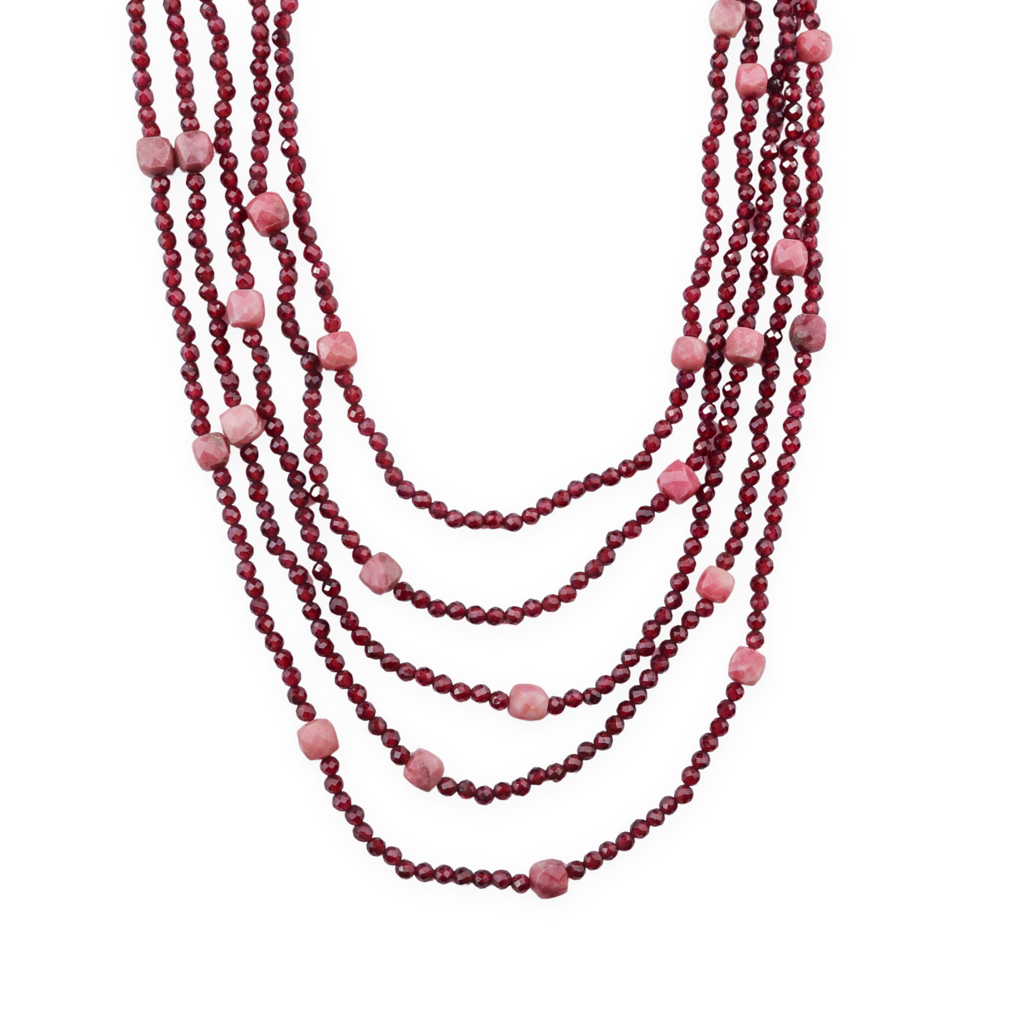5 Layer Galaxy Necklace - Garnet &  Pink Opal