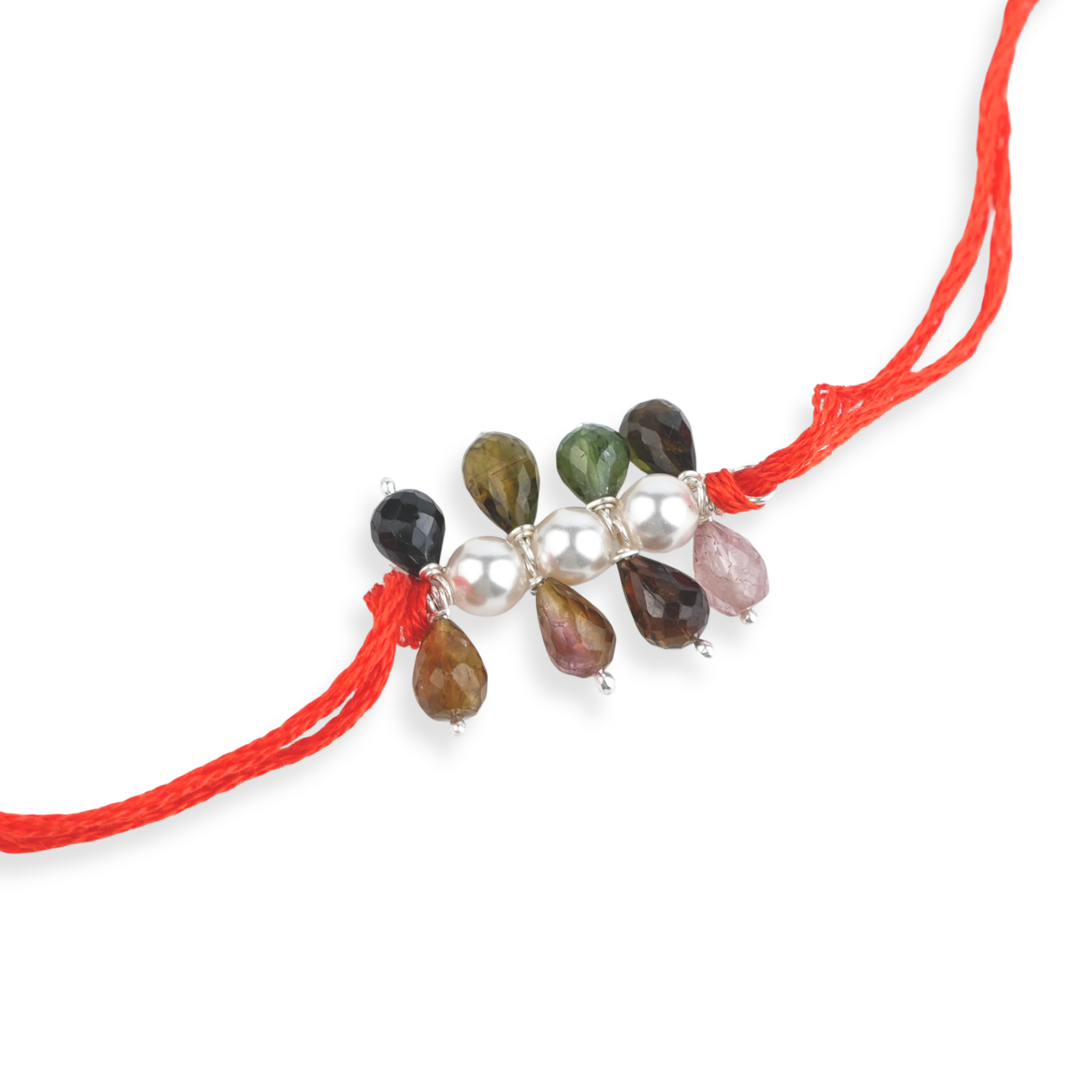 Tourmaline & Pearl Handmade Silver Rakhi