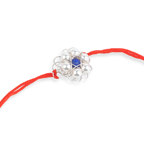 Wire-Wrapped Lapis Lazuli & Pearl Flower Handmade Silver Rakhi