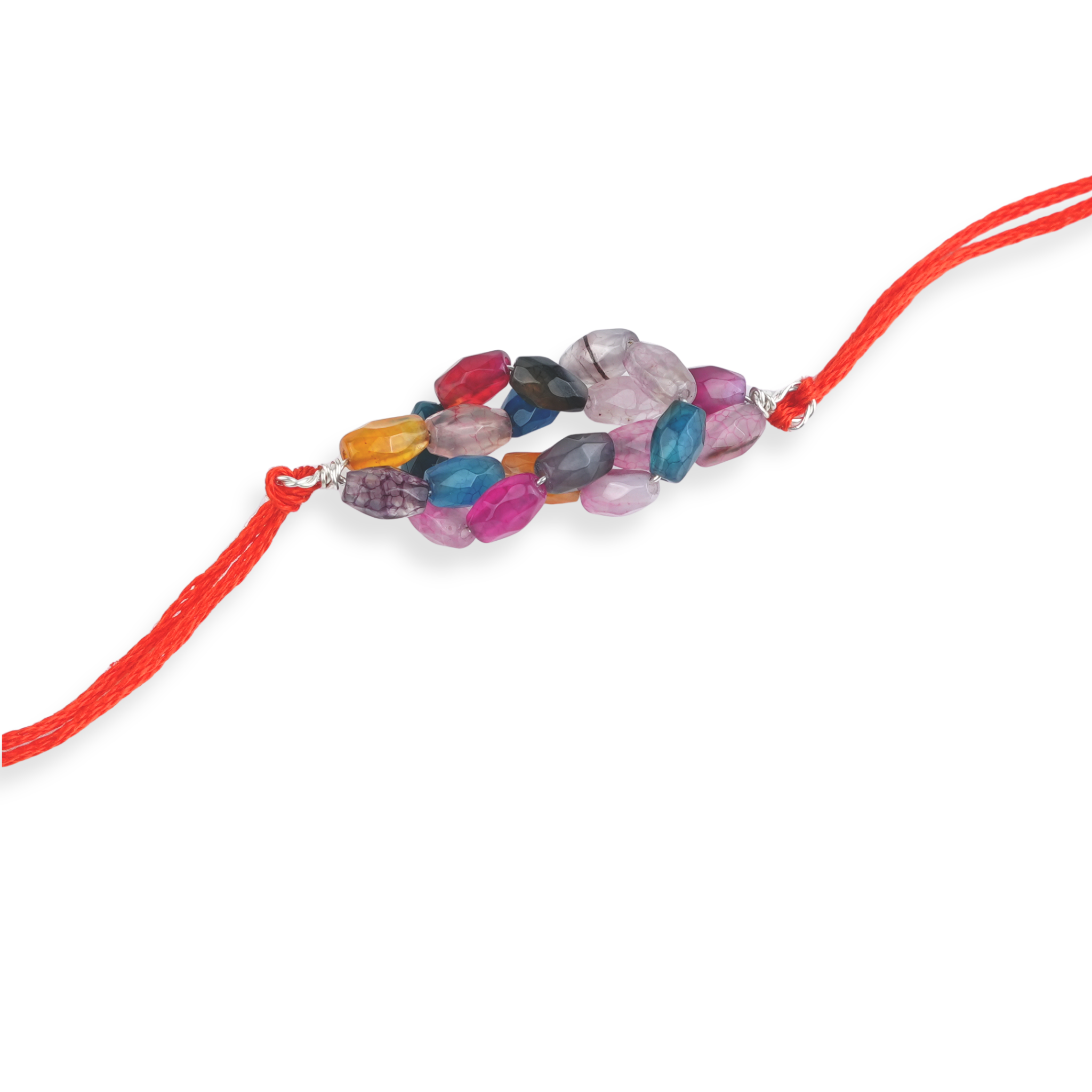 Multicolour Agate Handmade Silver Rakhi