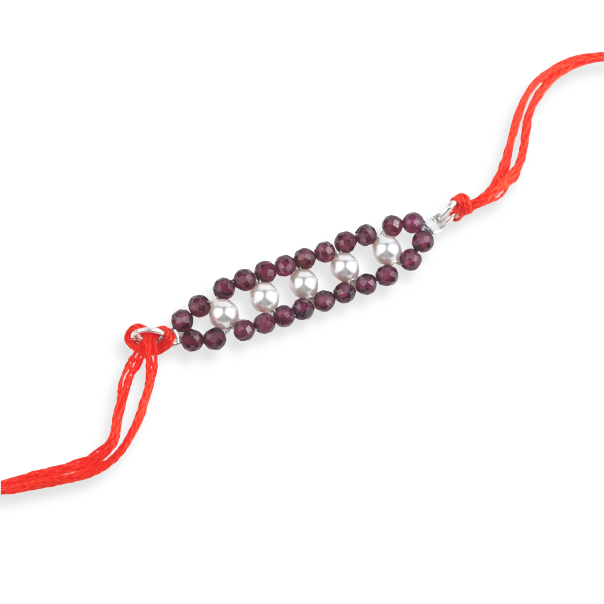 Garnet & Pearl Handmade Silver Rakhi