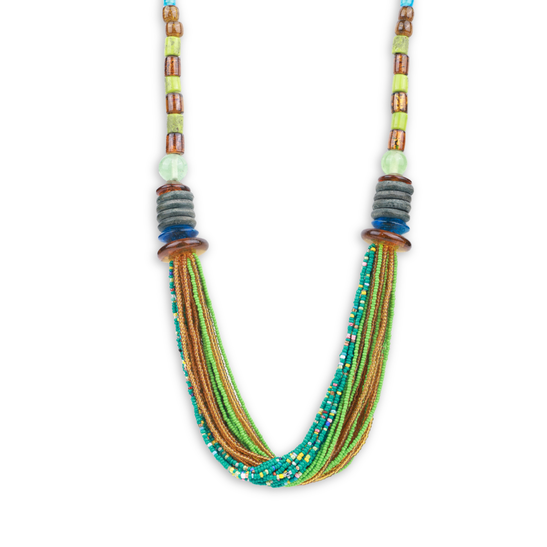 Glass Bead Layered Bunch Necklace