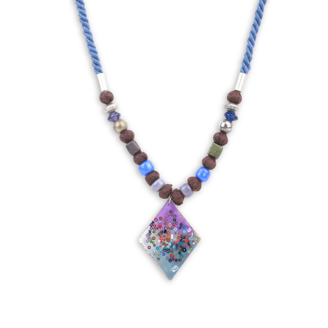 Glass Bead & Diamond Shaped Necklace