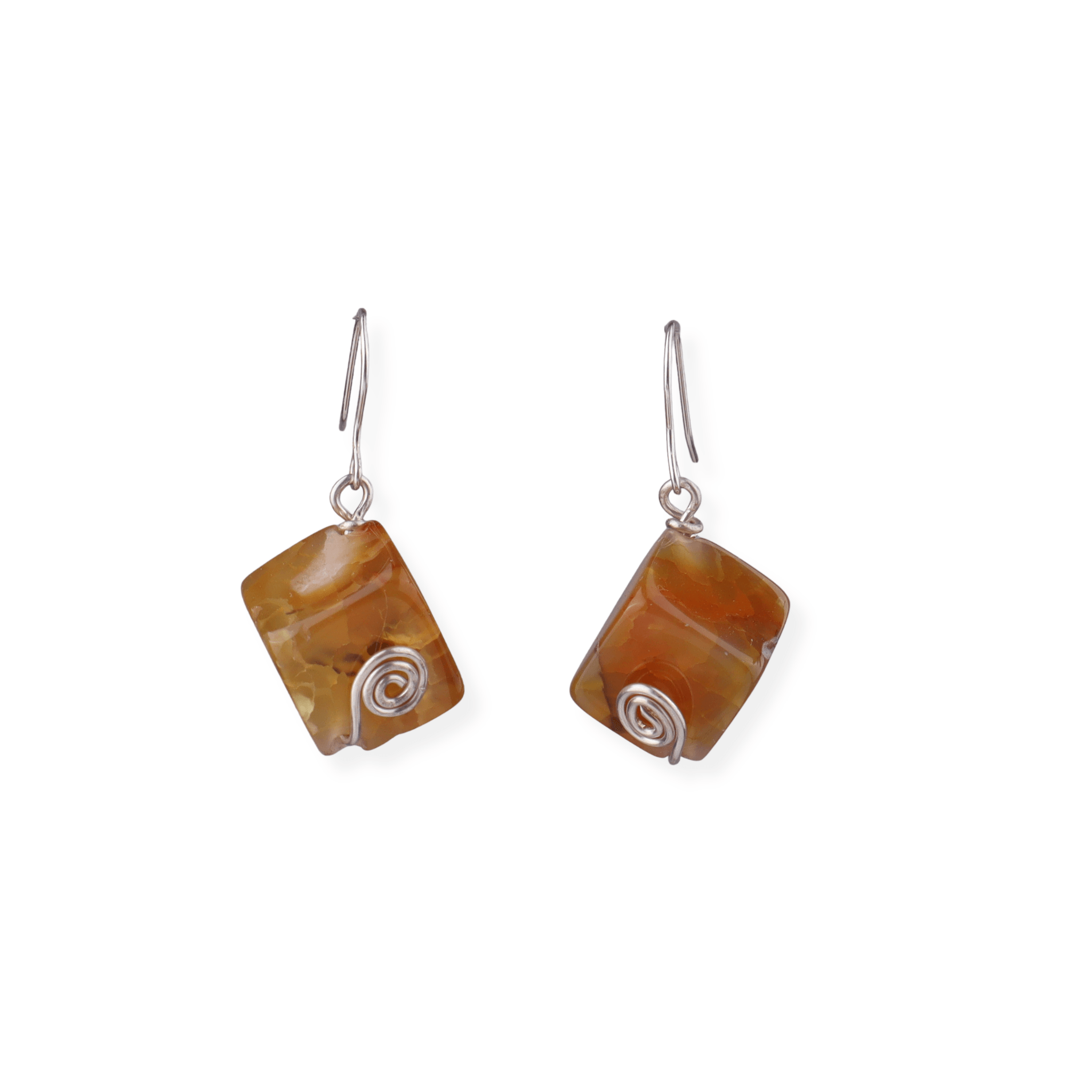 Yellow agate stone silver earrings
