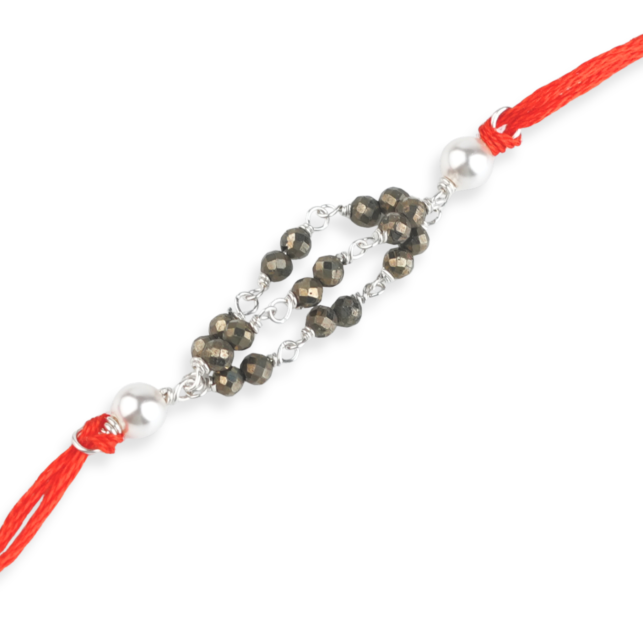 Pyrite & Pearl Handmade Silver Rakhi