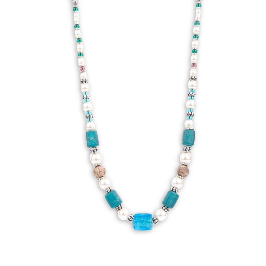 Long Necklace with Glass Bead & Pearls
