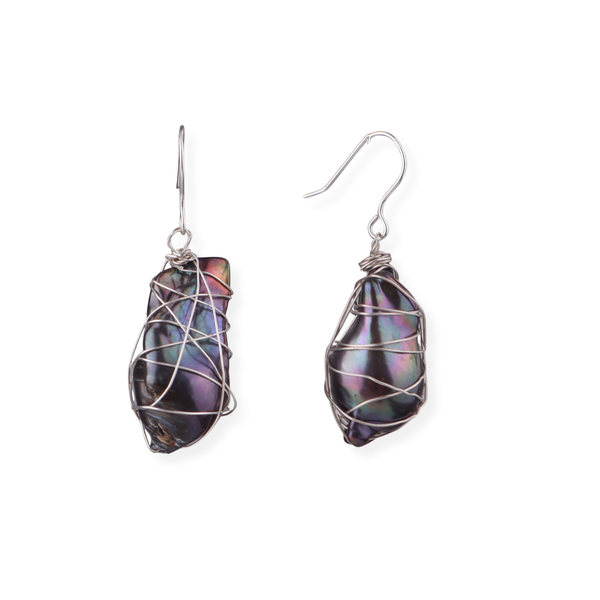 Wired Wrap Baroque Pearl Silver Earrings (Project Handmade)