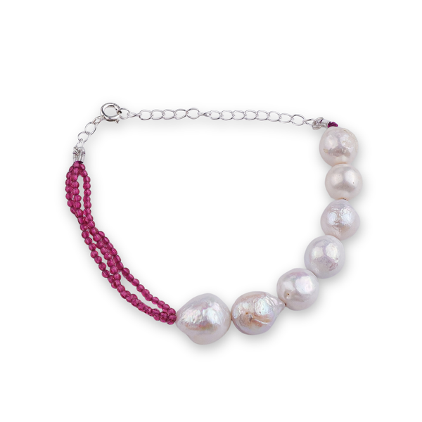 Ruby & Baroque Pearl Silver Bracelet (Project Handmade)
