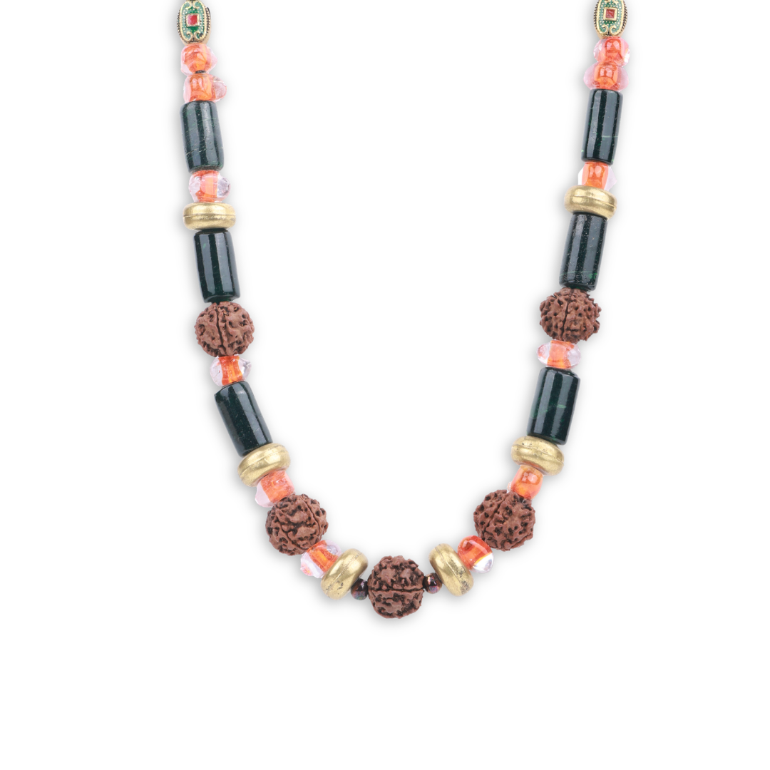 Necklace with Glass Beads & Rudraksha