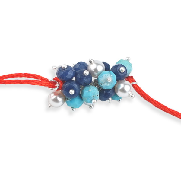 Turquoise, Blue Jade & Pearl Handmade Silver Rakhi