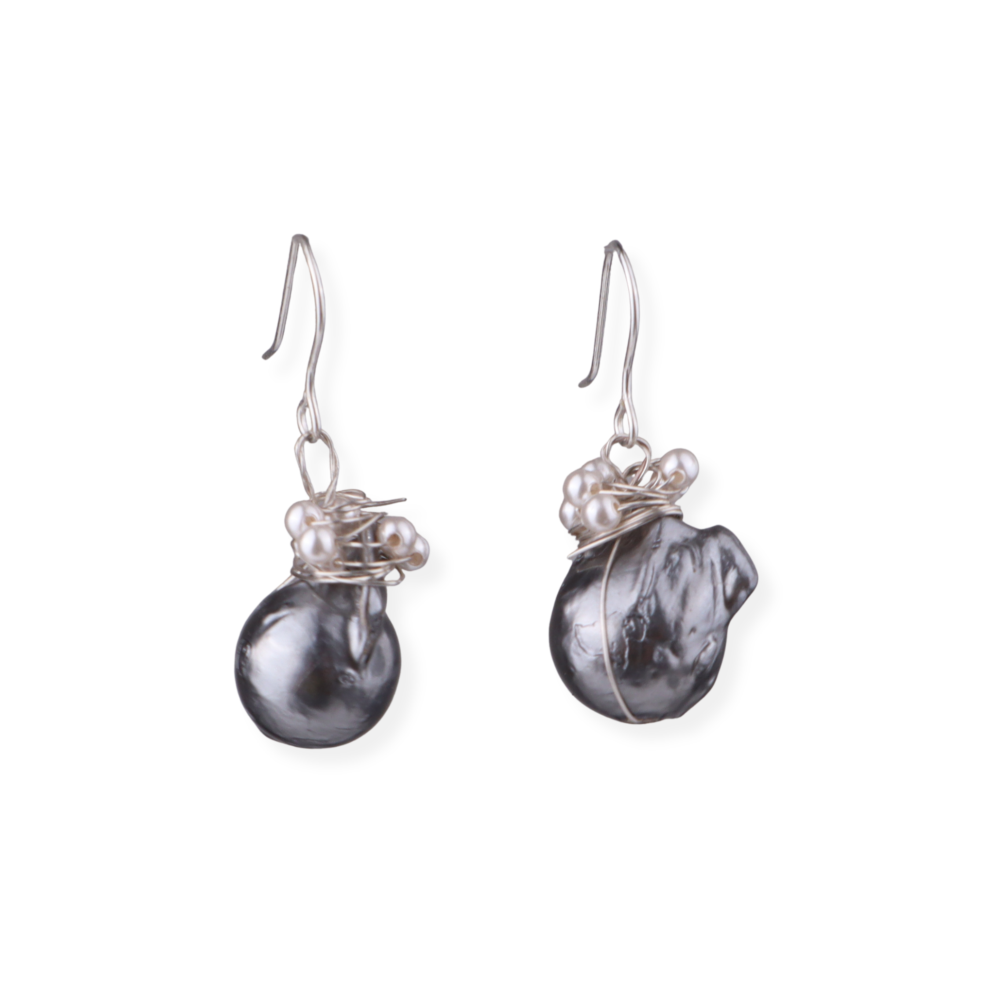 Black Baroque Pearl Silver Earrings (Project Handmade)