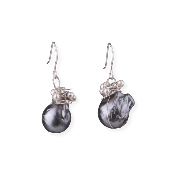 Black Baroque Pearl Silver Earrings (Project Handmade)