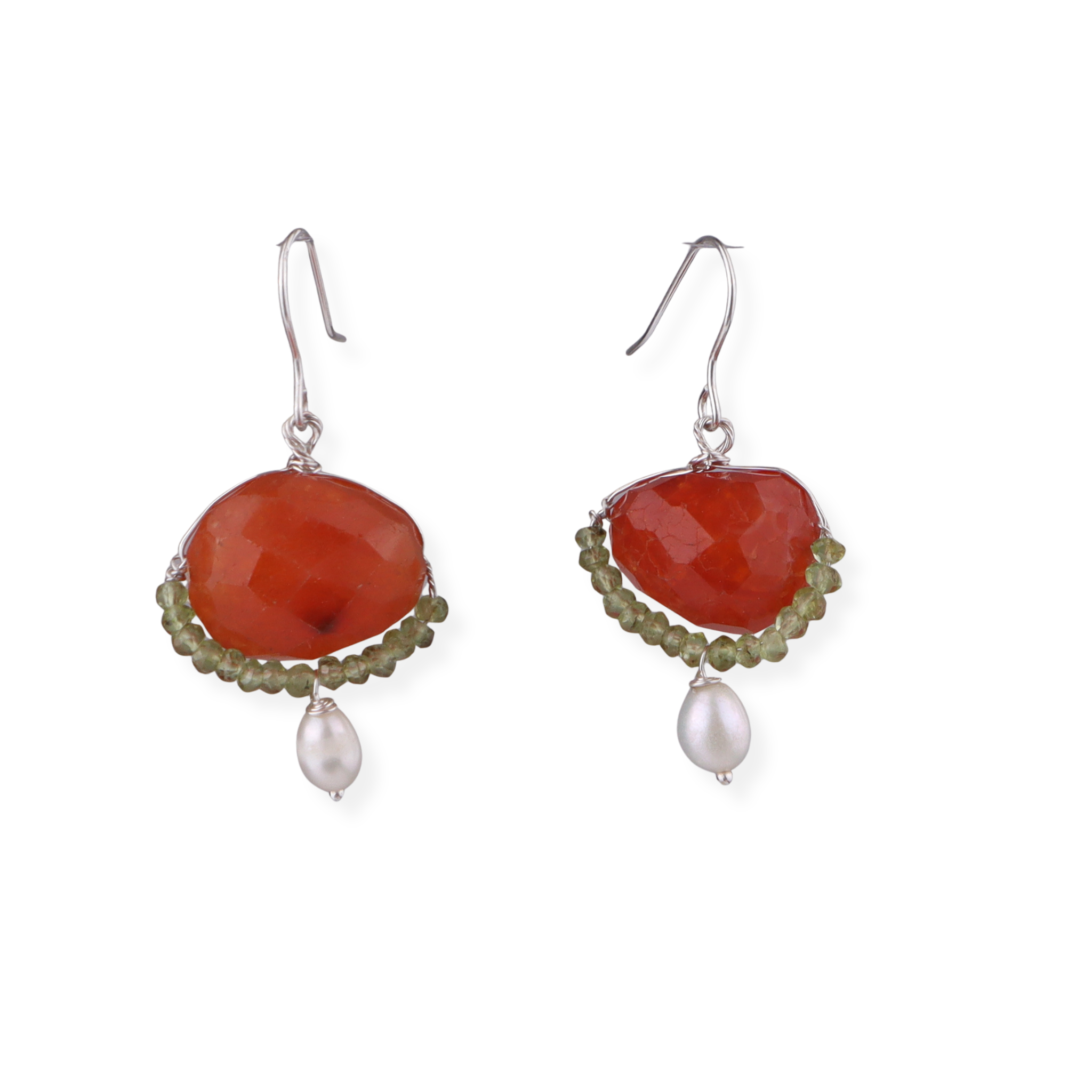Carnelian & Peridot Silver Earrings (Project Handmade)