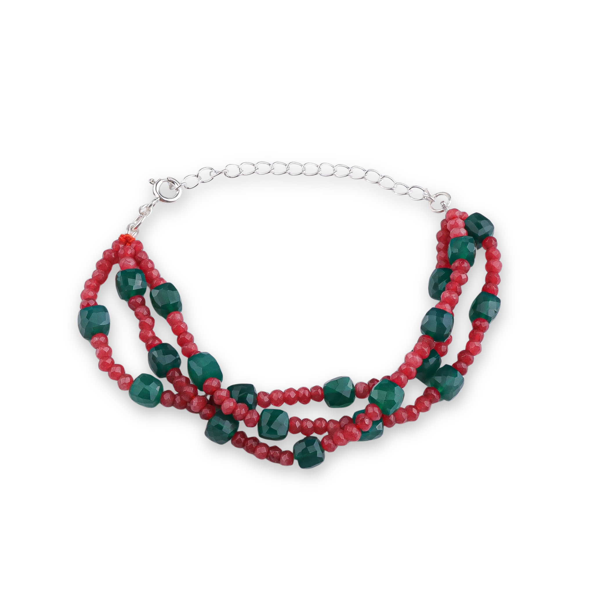 Red Jade & Green Onyx Silver Bracelet (Project Handmade)