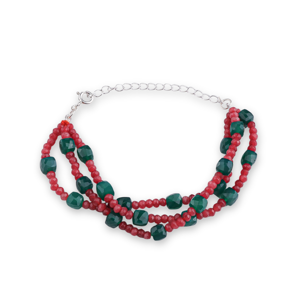 Red Jade & Green Onyx Silver Bracelet (Project Handmade)