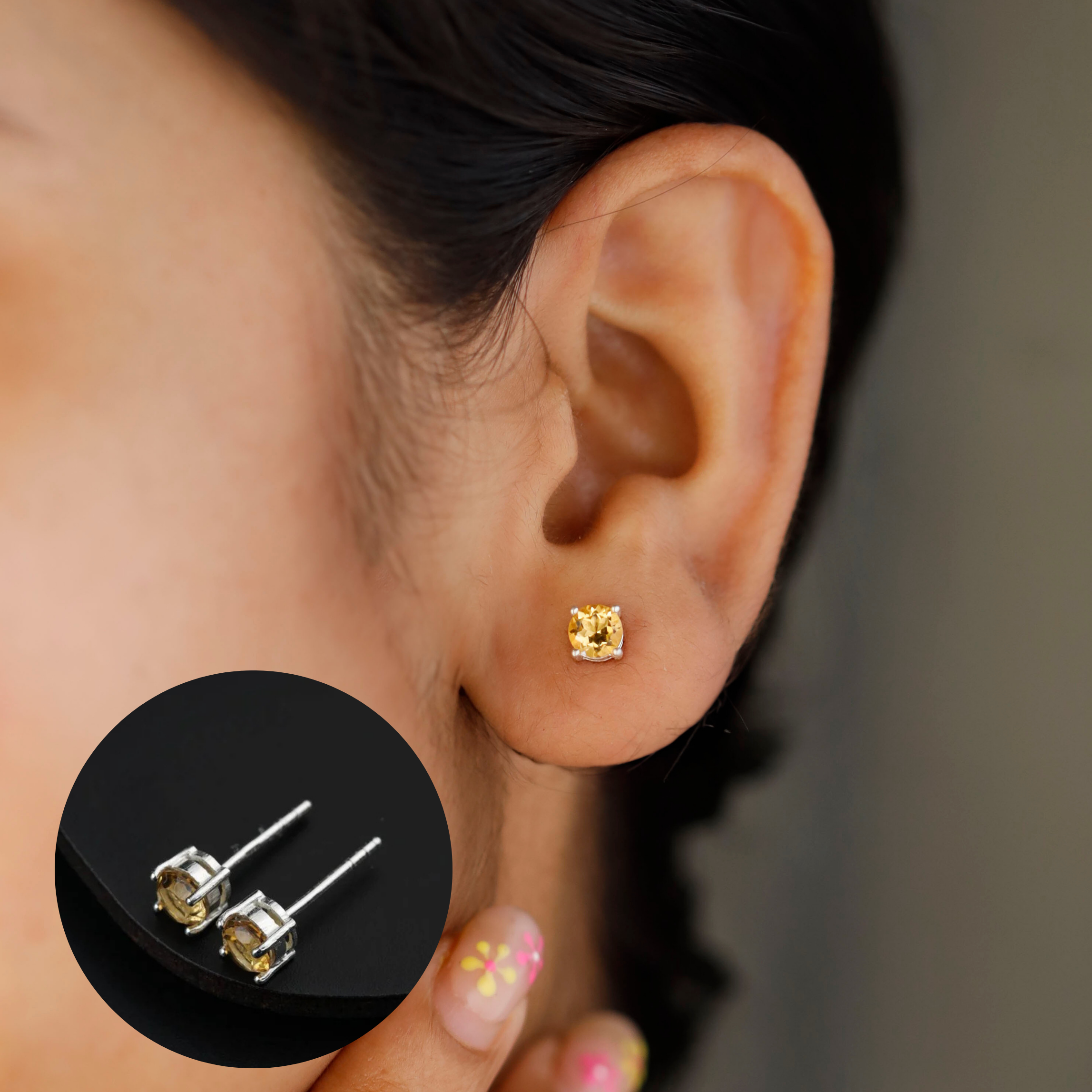 Citrine Silver Studs