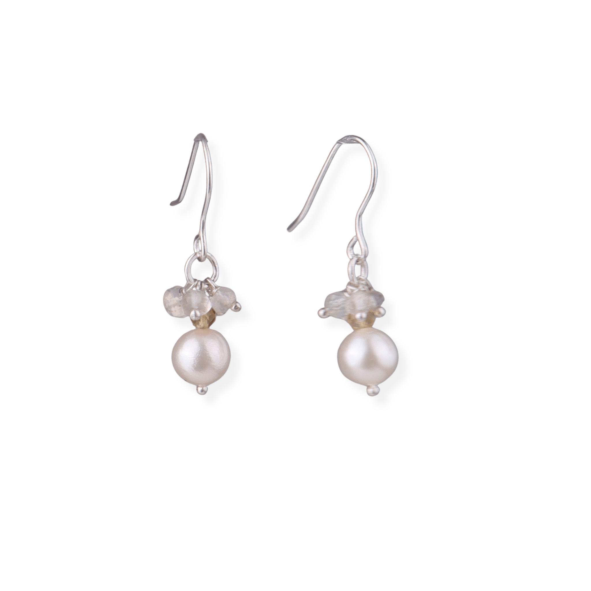 Silver earrings with pearl and crystal beads