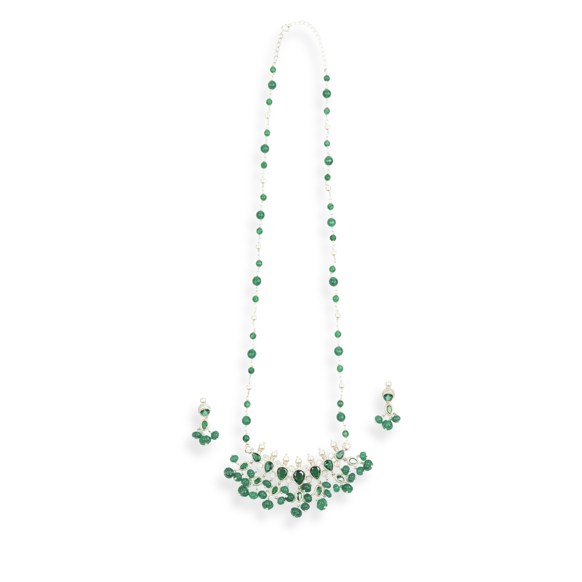 Silver CZ Tanmani Set with Green Onyx
