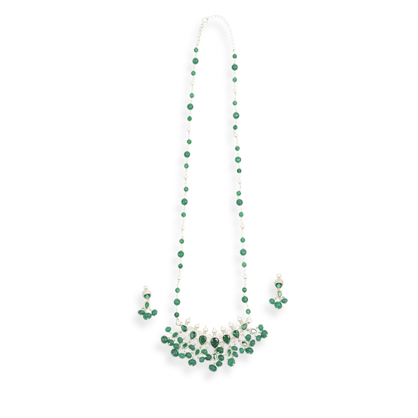 Silver CZ Tanmani Set with Green Onyx
