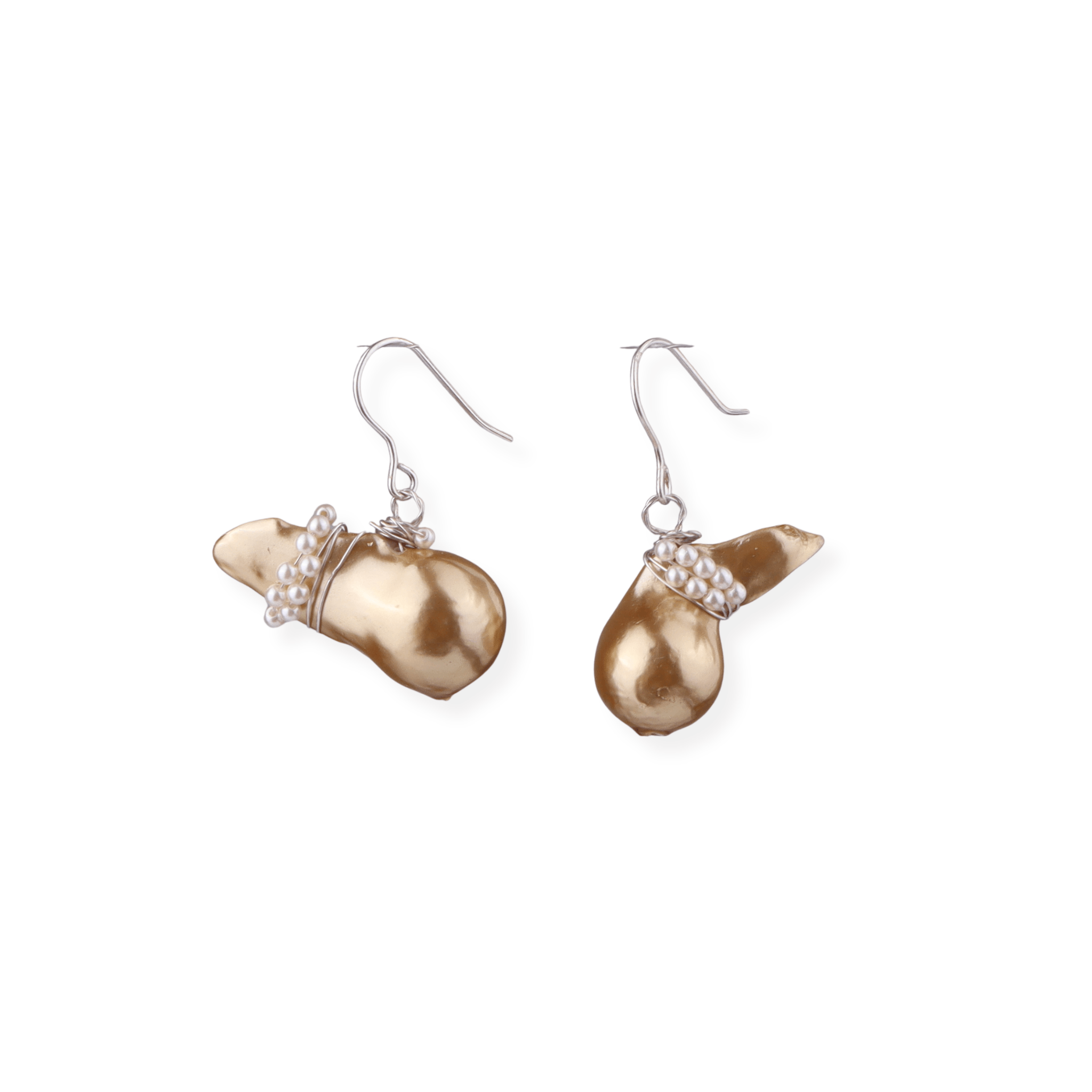 Pearl and gold earrings with silver hooks