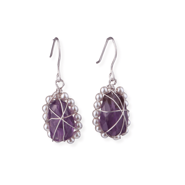 Amethyst & Pearl Silver Earrings (Project Handmade)