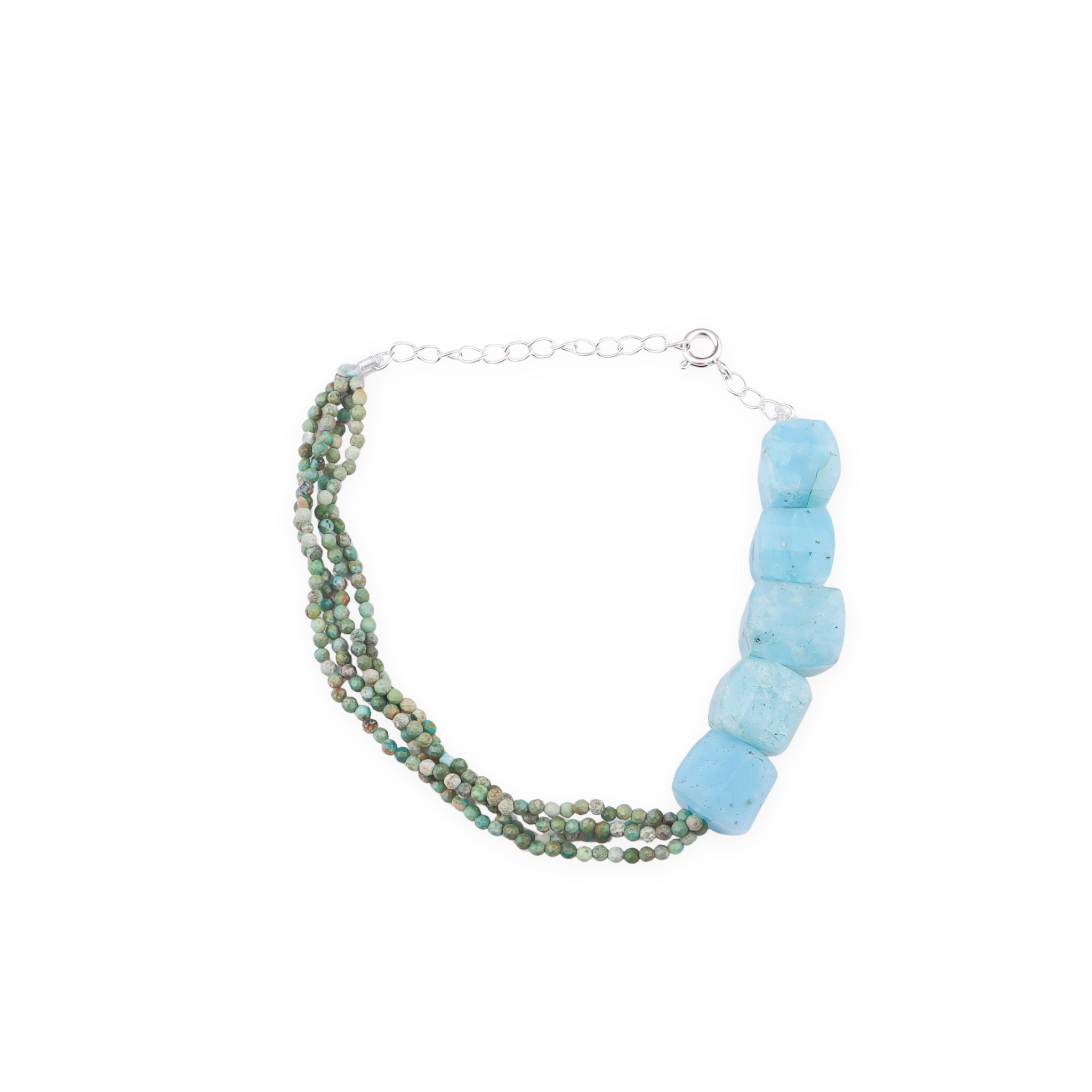 Half & Half Bracelet - Square Shaped Larimar & Firoza Stones