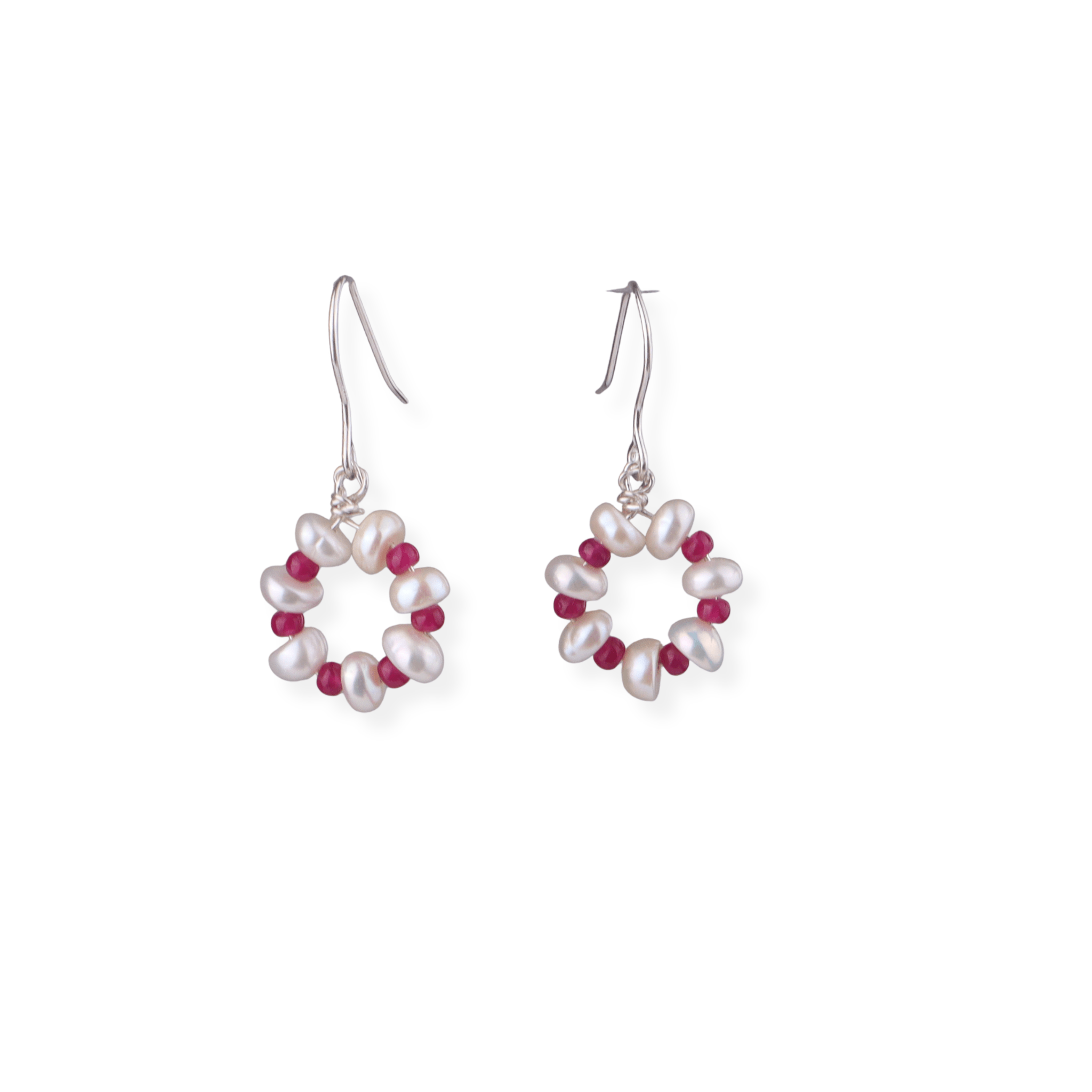 Pearl and ruby beaded earrings