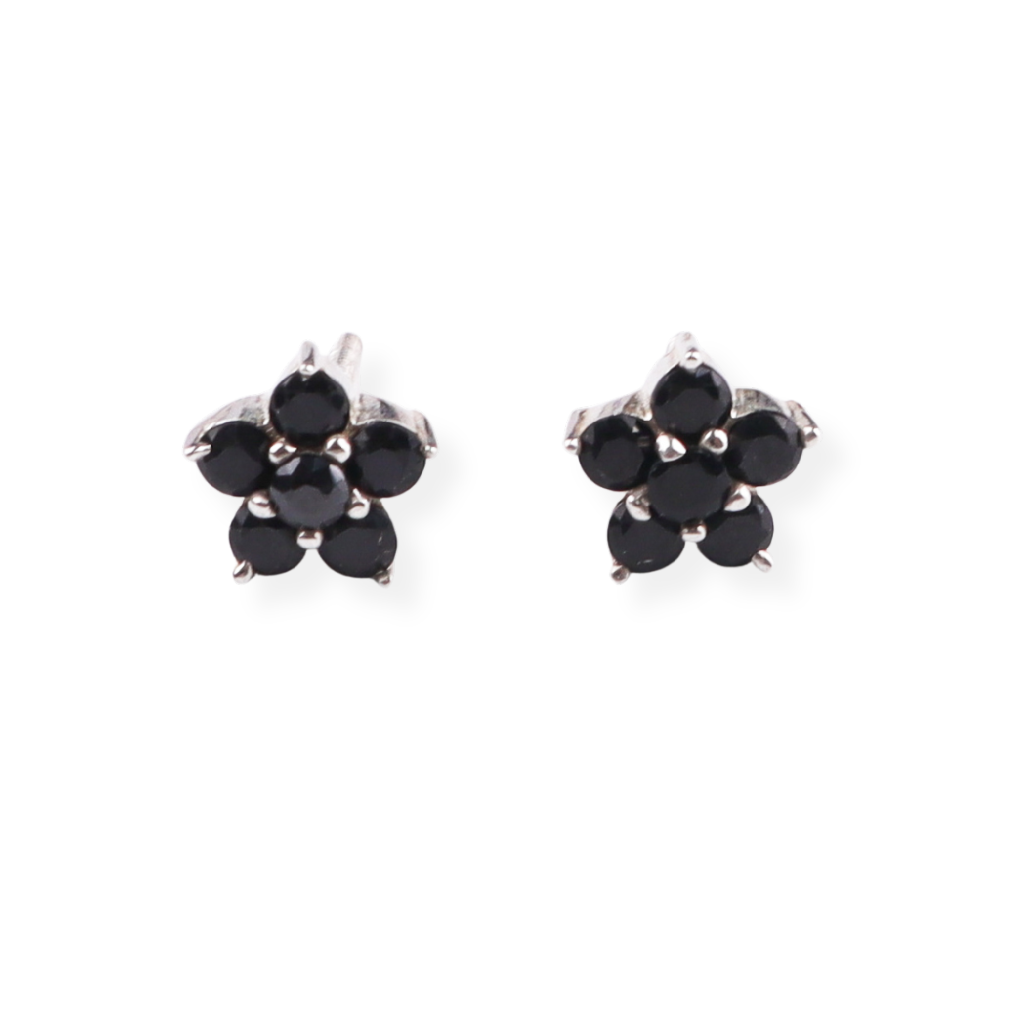 Black CZ Flower Stud | 92.5 Silver