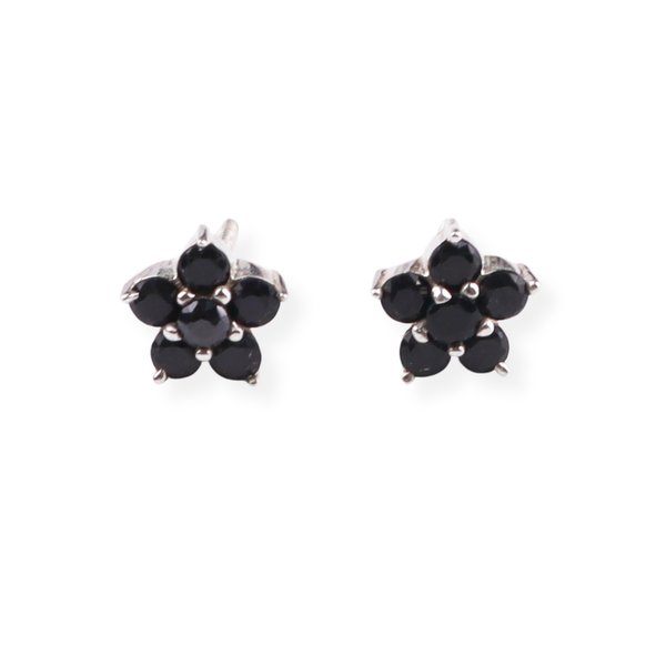 Black CZ Flower Stud | 92.5 Silver
