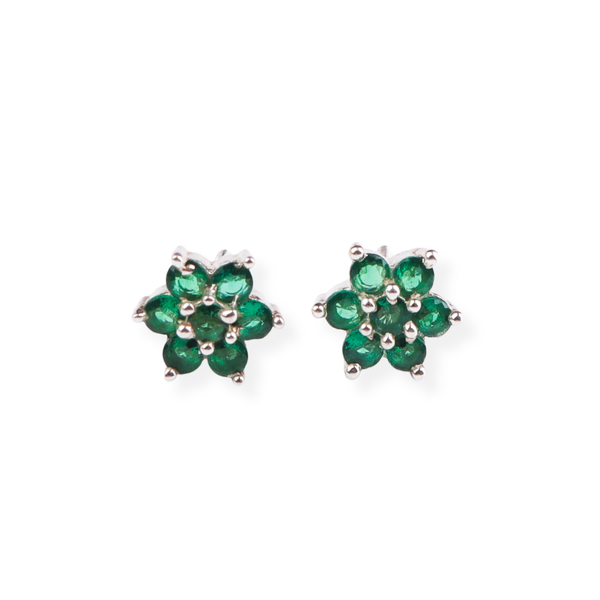 Green CZ Flower Stud | 92.5 Silver
