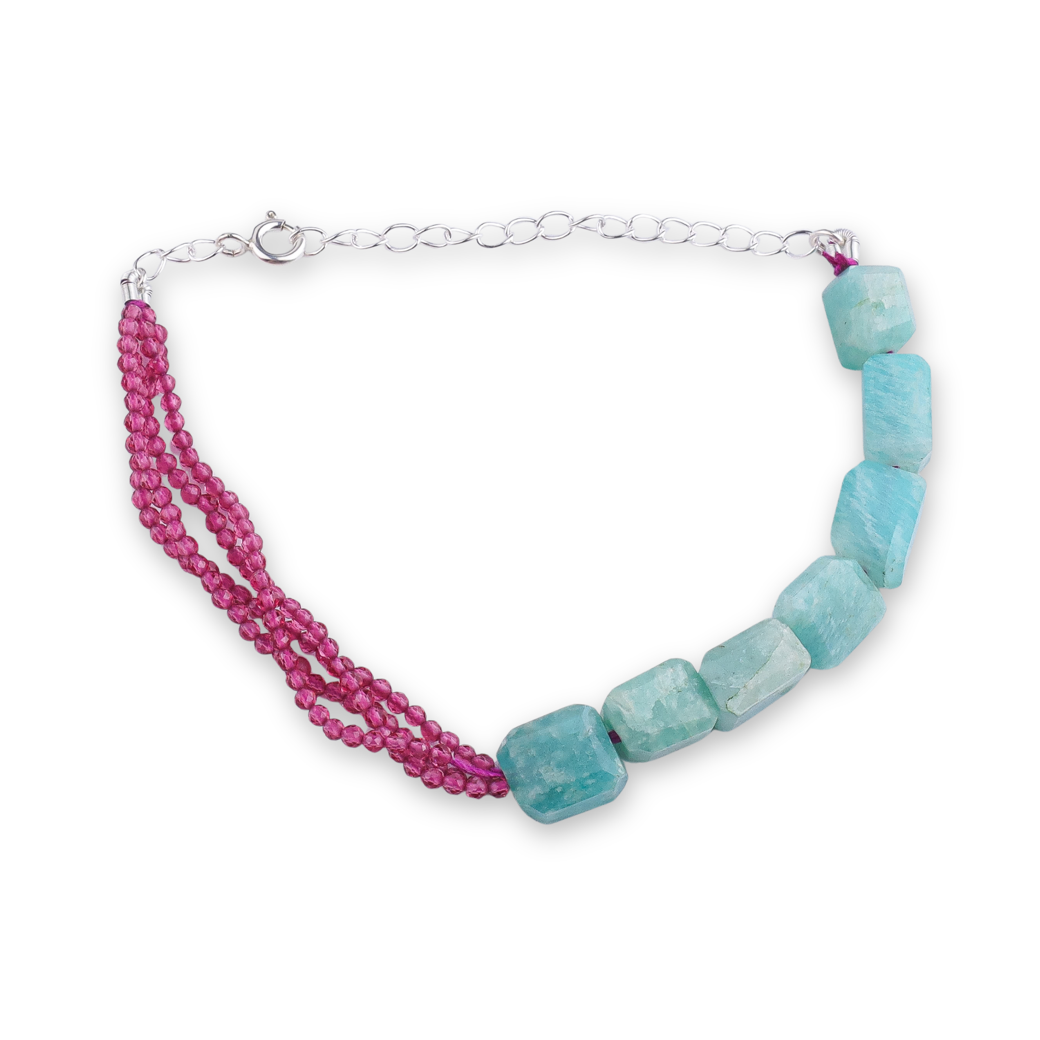 Amazonite & Ruby Silver Bracelet (Project Handmade)