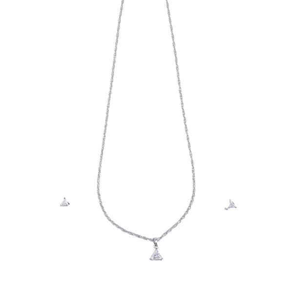 Silver CZ Triangle Pendant Earring Set