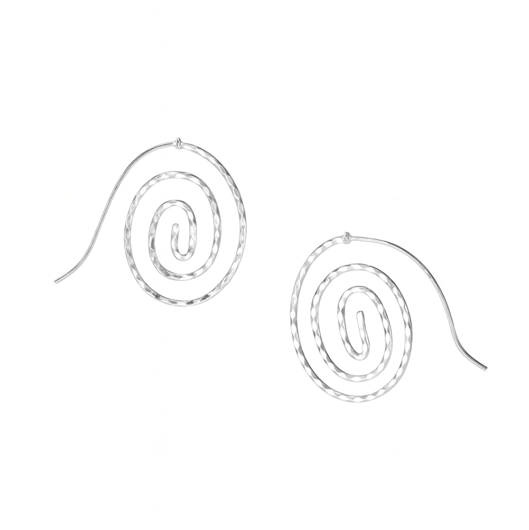 Silver Spiral Hammered Earrings