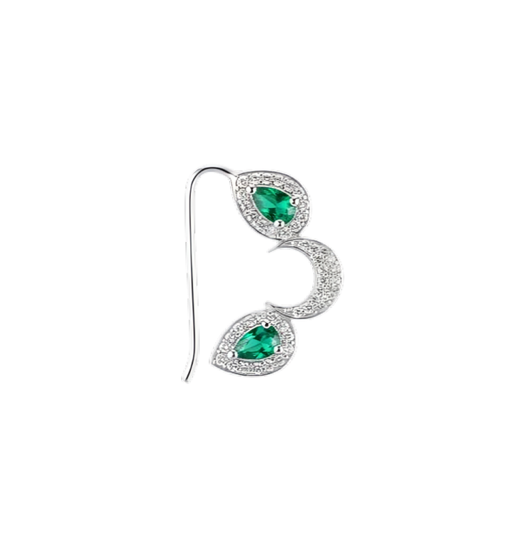 Silver chandrakor green drop nath with cz stones pierced (big)