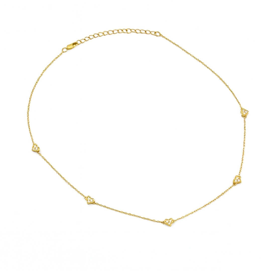 Silver CZ Studded Heart Motif Necklace |  92.5 Silver | 22K Gold Plated