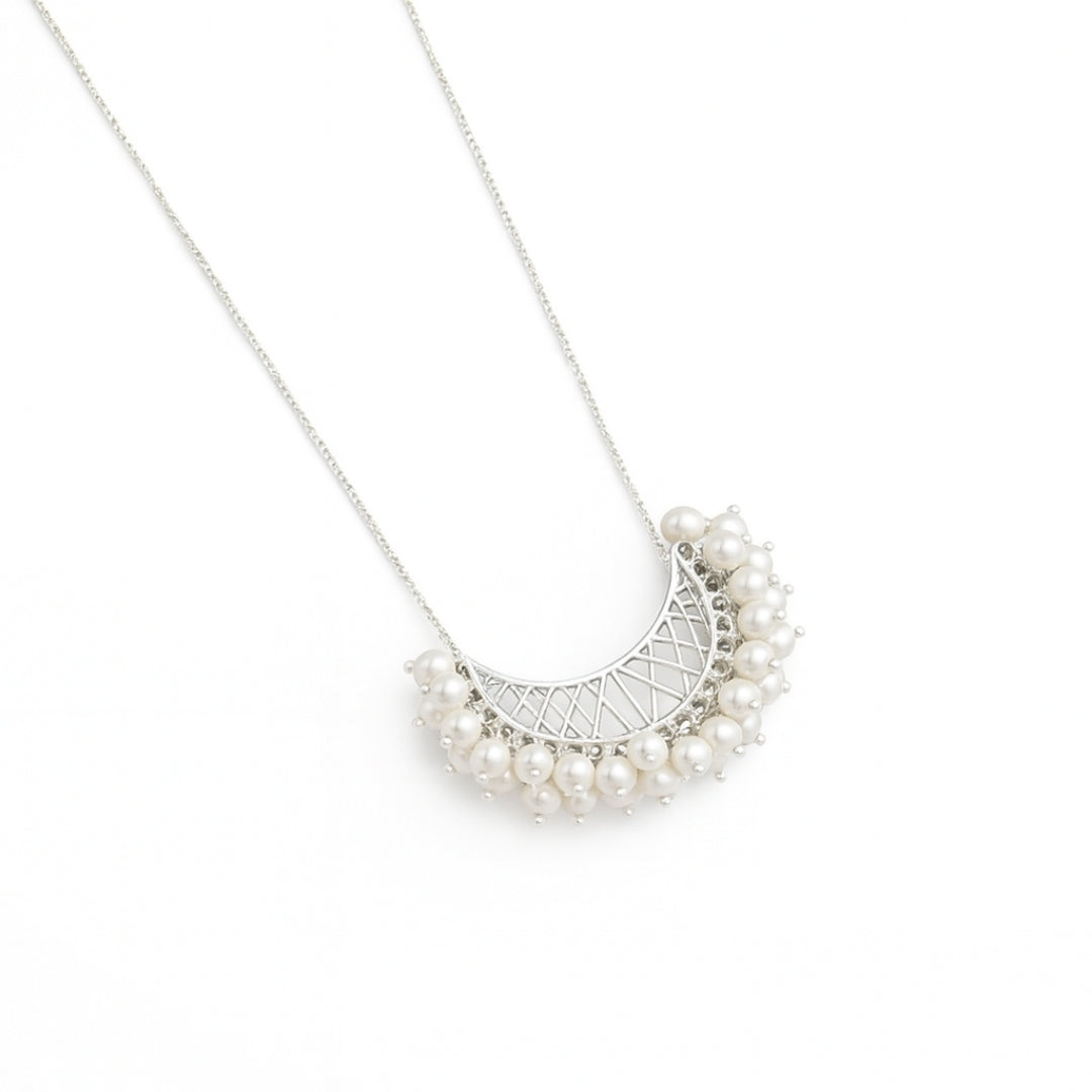 Shiny Silver Chand filigree with pearls necklace