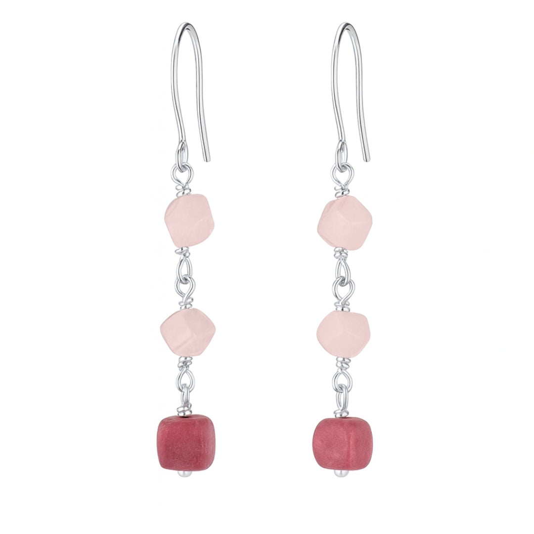 Silver Rhodonite & Rose Quartz Earring
