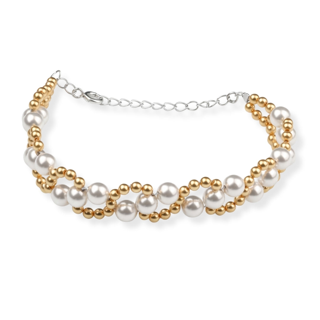 Golden and White Pearl Binded Bracelet (Project Handmade)