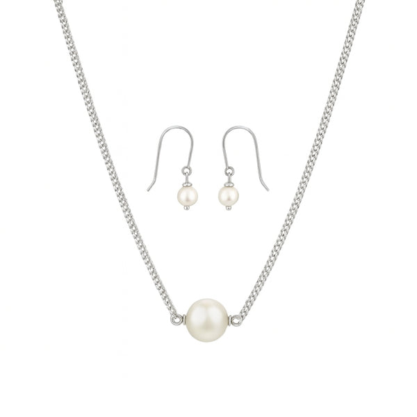Pearl silver jewelry set with necklace and earrings