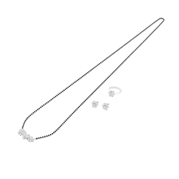 Classic CZ Flower Motif Mangalsutra Set with Ring Big front view