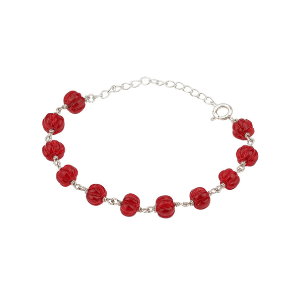 Silver Ruby Ganthan Bracelet front view in 92.5 sterling silver