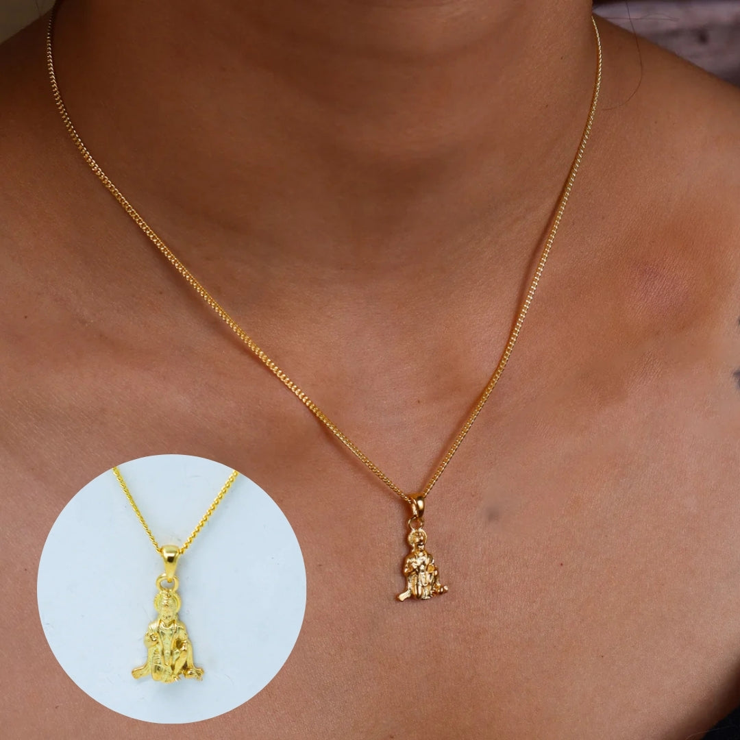 Silver Hanuman Pendant Necklace | 92.5 Silver | 22K Gold Plated