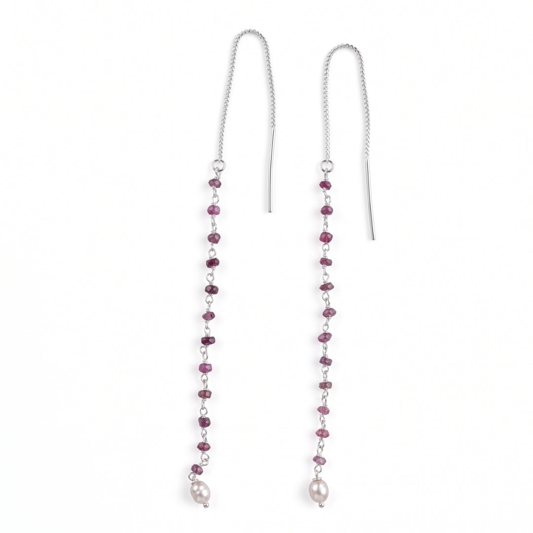 Pink Tourmaline & Rice Pearl Ganthan Sui Dhaga Earrings (Project Handmade)