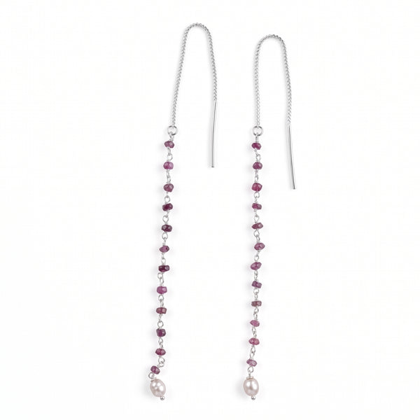 Pink Tourmaline & Rice Pearl Ganthan Sui Dhaga Earrings (Project Handmade)
