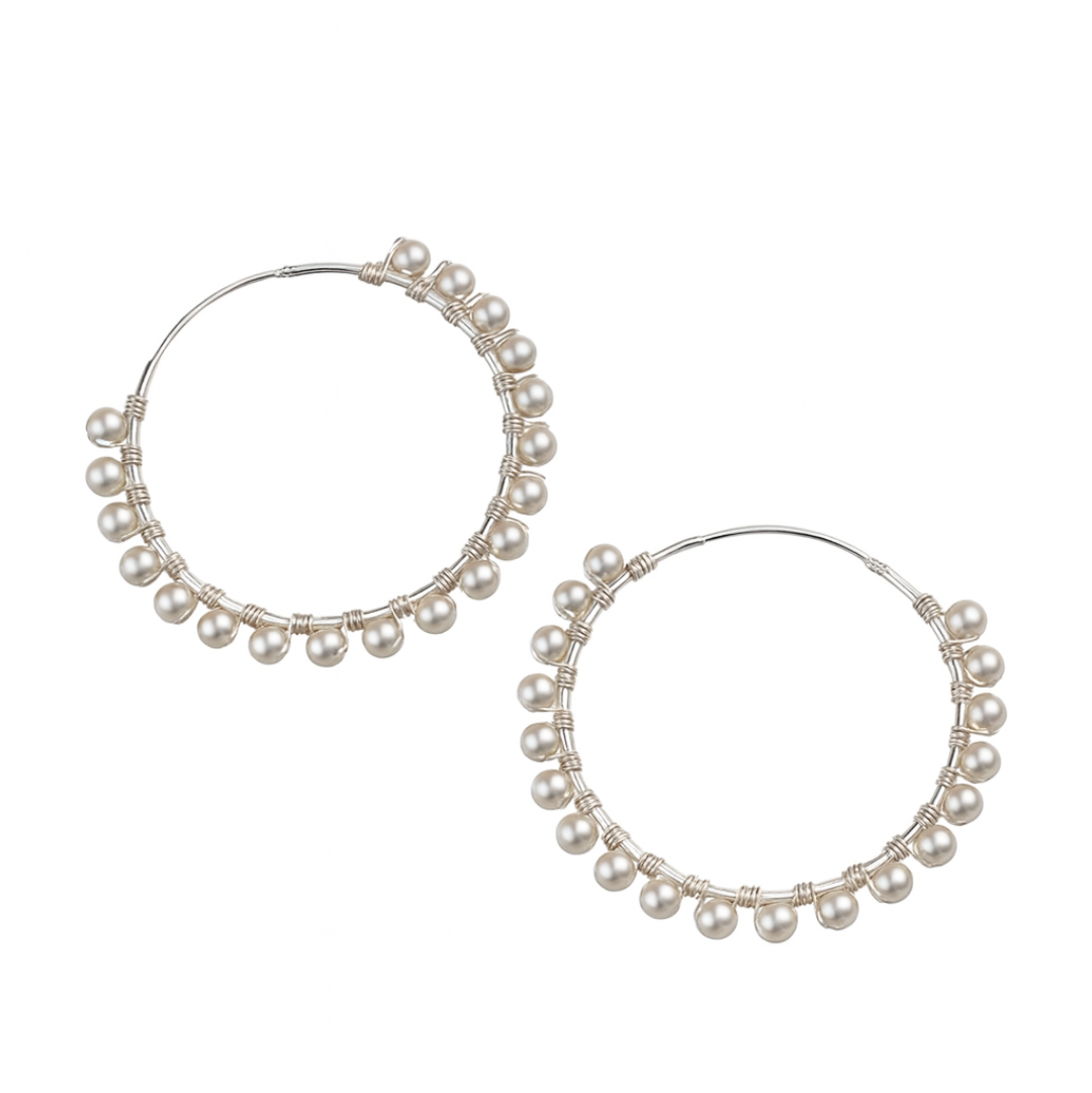 Silver Pearl Hoop Earrings