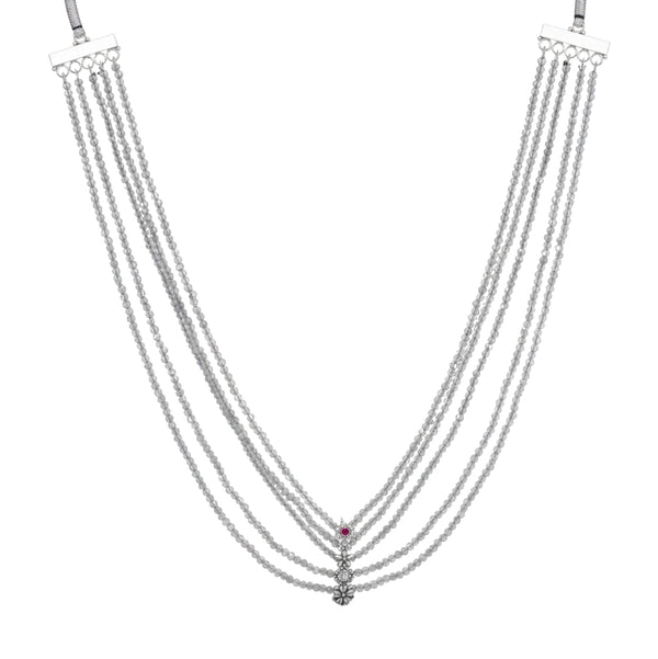 Silver multicharm Labradorite necklace with multiple strands and gemstone accents